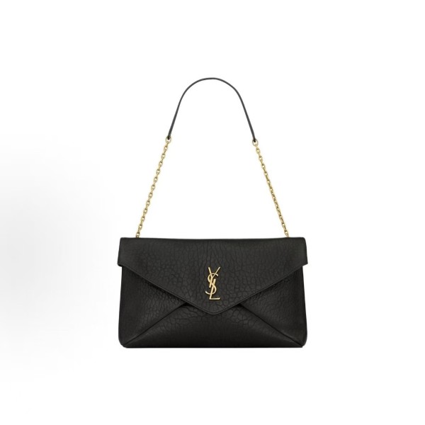 SAINT LAURENT YSL ENVELOPE, a gold metal accessory patchwork design envelope bag, crossbody single-shoulder bag, large size for women, black